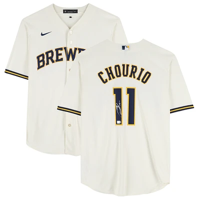 Jackson Chourio Milwaukee Brewers Autographed Cream Nike Replica Jersey