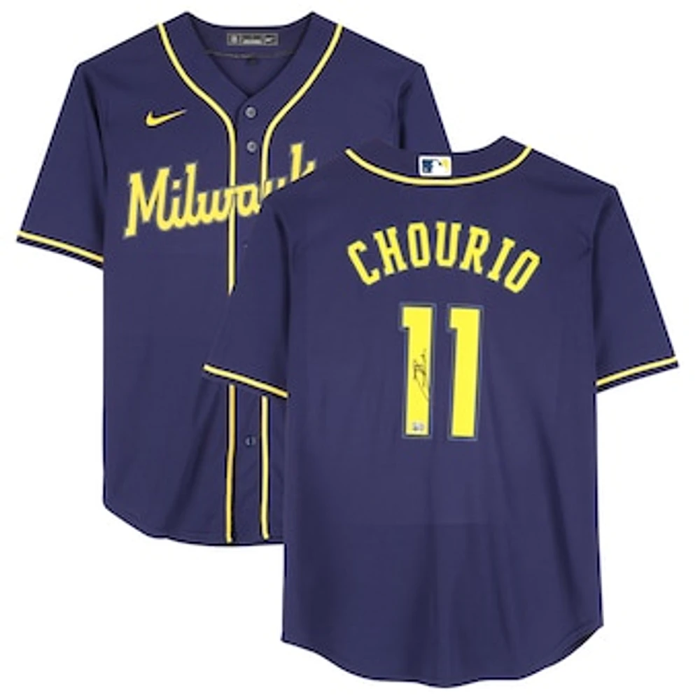 Jackson Chourio Milwaukee Brewers Autographed Navy Nike Replica Jersey