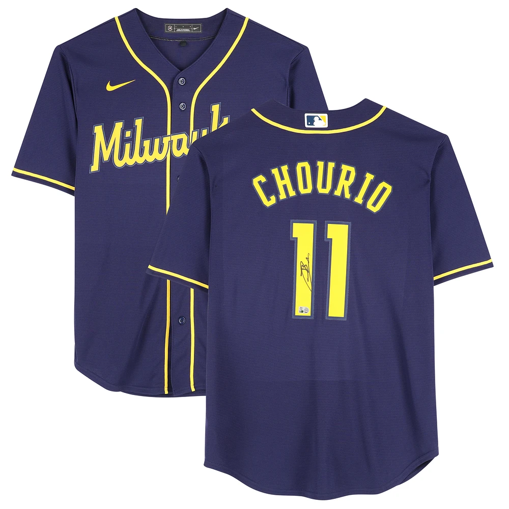 Jackson Chourio Milwaukee Brewers Autographed Navy Nike Replica Jersey