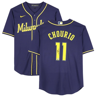 Jackson Chourio Milwaukee Brewers Autographed Navy Nike Replica Jersey