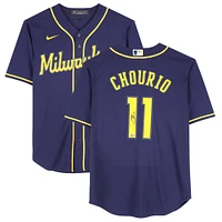Jackson Chourio Milwaukee Brewers Autographed Navy Nike Replica Jersey