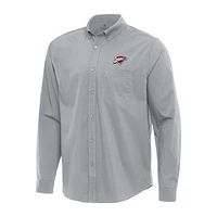 Men's Antigua Gray Oklahoma City Thunder Flight Woven Tri-Blend Long Sleeve Button-Down Shirt