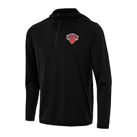 Men's Antigua Heather Black New York Knicks Tidy Quarter-Zip Hoodie