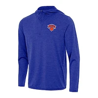 Men's Antigua Heather Royal New York Knicks Tidy Quarter-Zip Hoodie