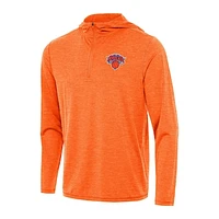 Men's Antigua Heather Orange New York Knicks Tidy Quarter-Zip Hoodie