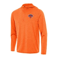 Men's Antigua Heather Orange New York Knicks Tidy Quarter-Zip Hoodie
