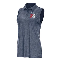 Women's Antigua  Heather Navy Philadelphia 76ers Recap Sleeveless Polo