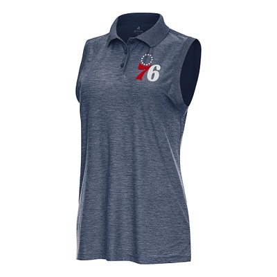 Women's Antigua  Heather Navy Philadelphia 76ers Recap Sleeveless Polo