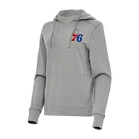Women's Antigua Heather Gray Philadelphia 76ers Justice Pullover Hoodie