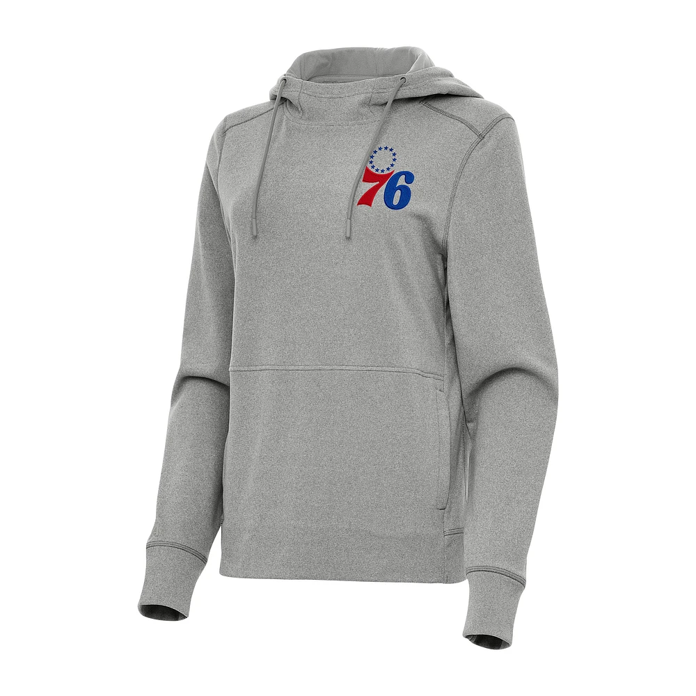 Women's Antigua Heather Gray Philadelphia 76ers Justice Pullover Hoodie