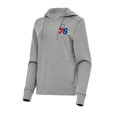 Women's Antigua Heather Gray Philadelphia 76ers Justice Pullover Hoodie