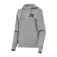 Women's Antigua Heather Gray Philadelphia 76ers Justice Pullover Hoodie