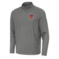 Men's Antigua Heather New York Knicks Subtle Quarter-Zip Sweatshirt