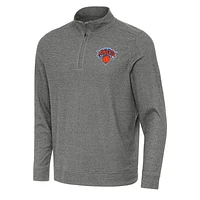 Men's Antigua Heather New York Knicks Subtle Quarter-Zip Sweatshirt
