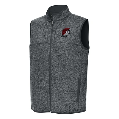 Men's Antigua Heather Charcoal Portland Trail Blazers Fortune Full-Zip Vest