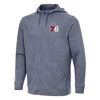 Men's Antigua Heather Navy Philadelphia 76ers Effortless Full-Zip Hoodie Jacket
