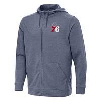 Men's Antigua Heather Navy Philadelphia 76ers Effortless Full-Zip Hoodie Jacket