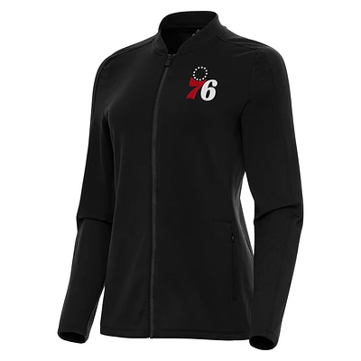 Women's Antigua Black Philadelphia 76ers Continual Full-Zip Jacket