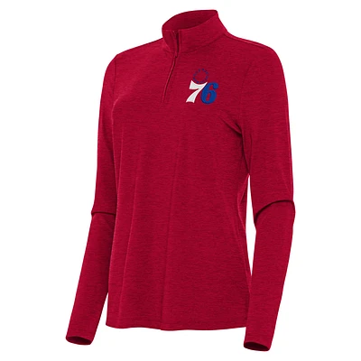 Women's Antigua  Heather Red Philadelphia 76ers Bright Quarter-Zip Top