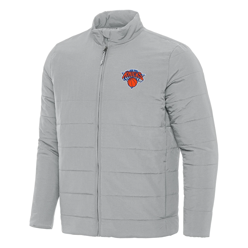 Men's Antigua Gray New York Knicks Swelter Full-Zip Puffer Jacket