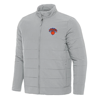 Men's Antigua Gray New York Knicks Swelter Full-Zip Puffer Jacket