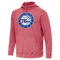 Men's Antigua Heather Red Philadelphia 76ers Cloud Pullover Hoodie