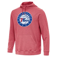 Men's Antigua Heather Red Philadelphia 76ers Cloud Pullover Hoodie