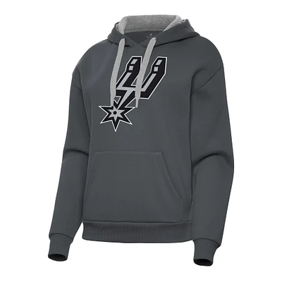Women's Antigua Charcoal San Antonio Spurs Victory Pullover Hoodie