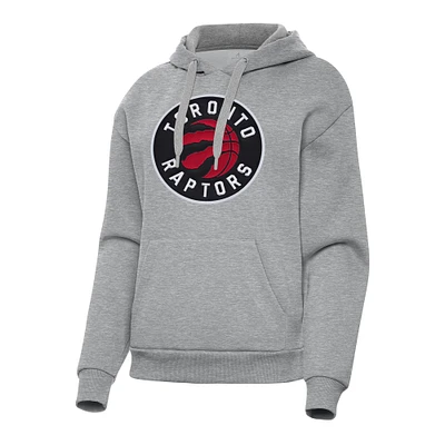 Women's Antigua Heather Gray Toronto Raptors Victory Pullover Hoodie