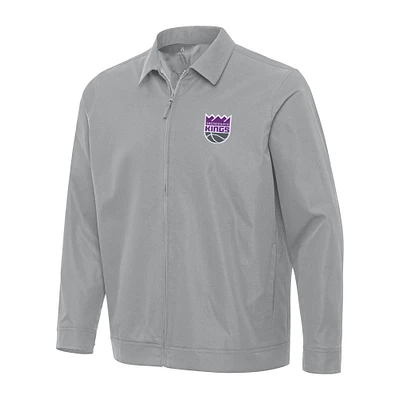 Men's Antigua  Gray Sacramento Kings Pivot Full-Zip Jacket