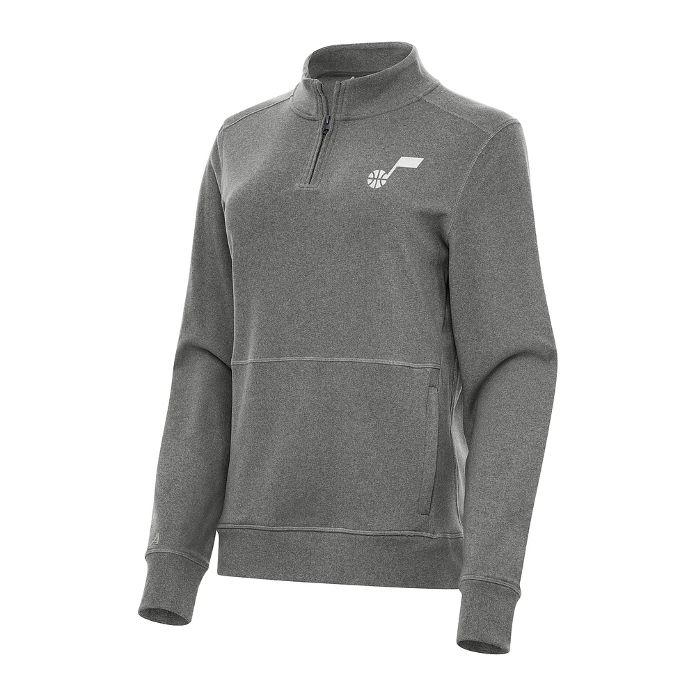 Women's Antigua Heather Black Utah Jazz Crush Quarter-Zip Fleece Sweatshirt