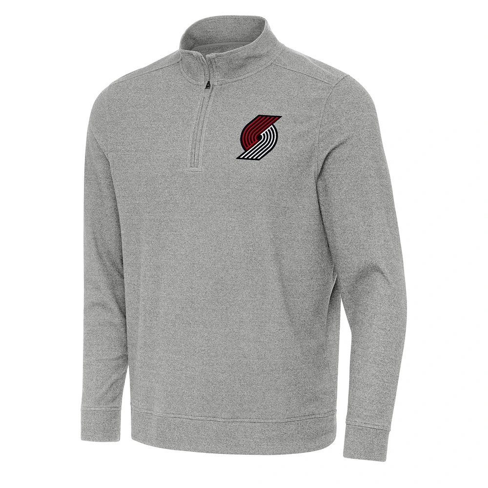 Men's Antigua Heather Portland Trail Blazers Subtle Quarter-Zip Sweatshirt