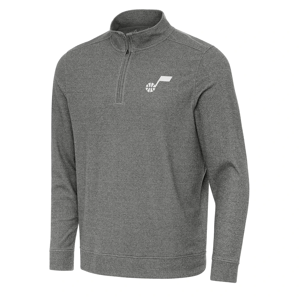 Men's Antigua Heather Black Utah Jazz Subtle Quarter-Zip Sweatshirt