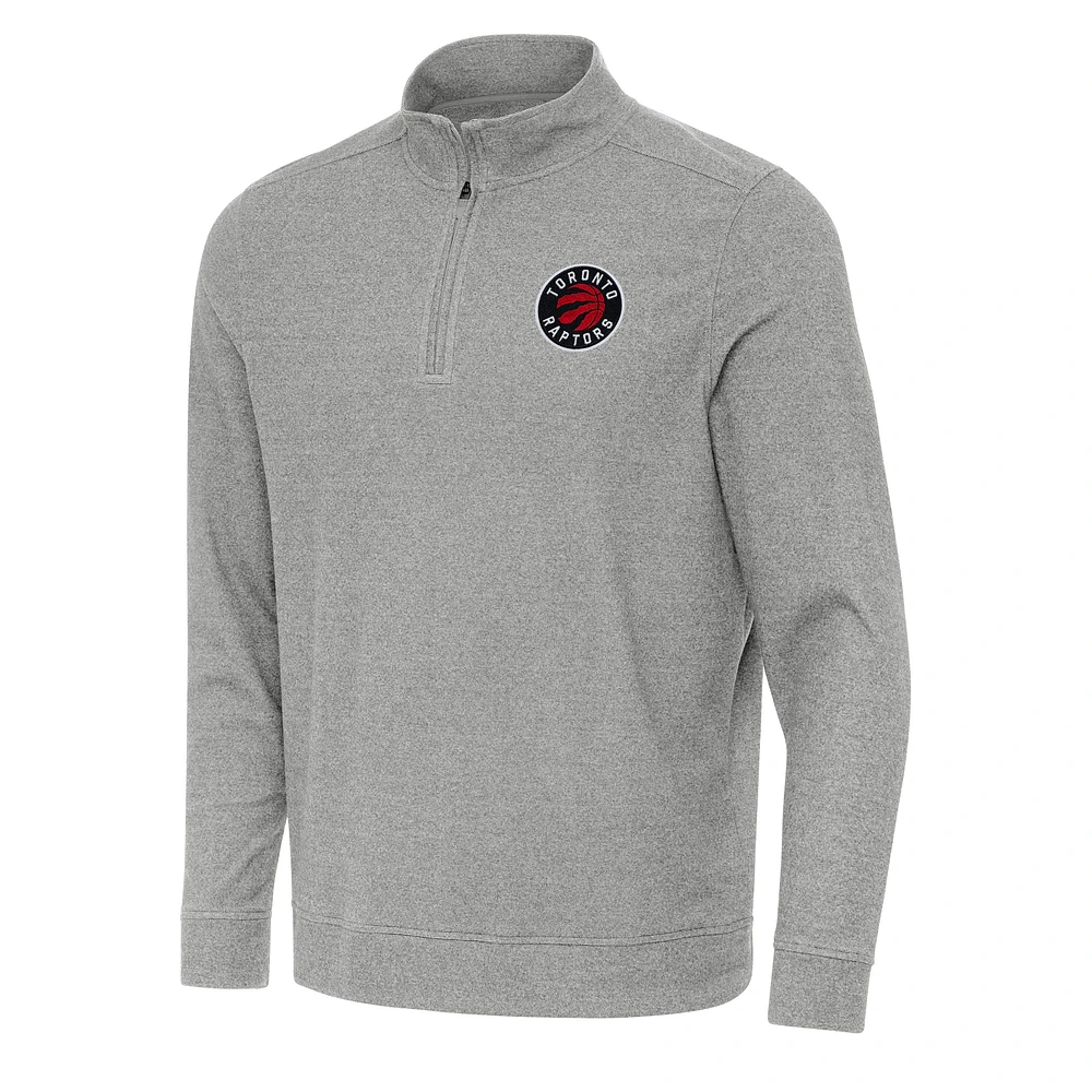 Men's Antigua Heather Gray Toronto Raptors Subtle Quarter-Zip Sweatshirt