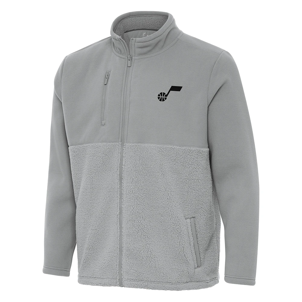 Men's Antigua Gray Utah Jazz Daily Fused Full-Zip Jacket