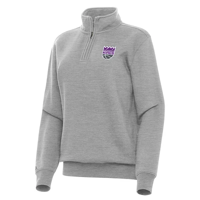 Women's Antigua Heather Gray Sacramento Kings Victory Quarter-Zip Sweatshirt