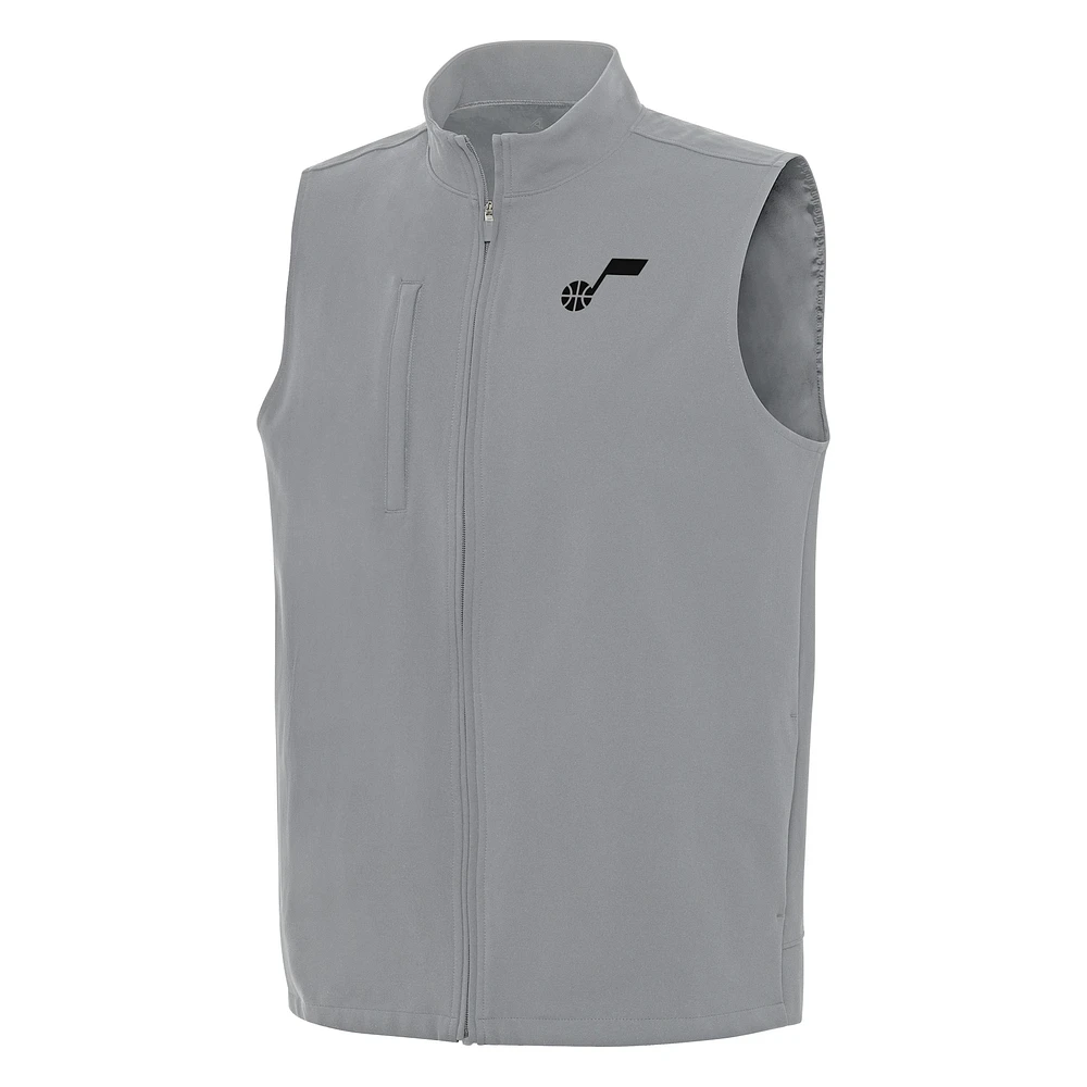 Men's Antigua Gray Utah Jazz Regard Full-Zip Vest