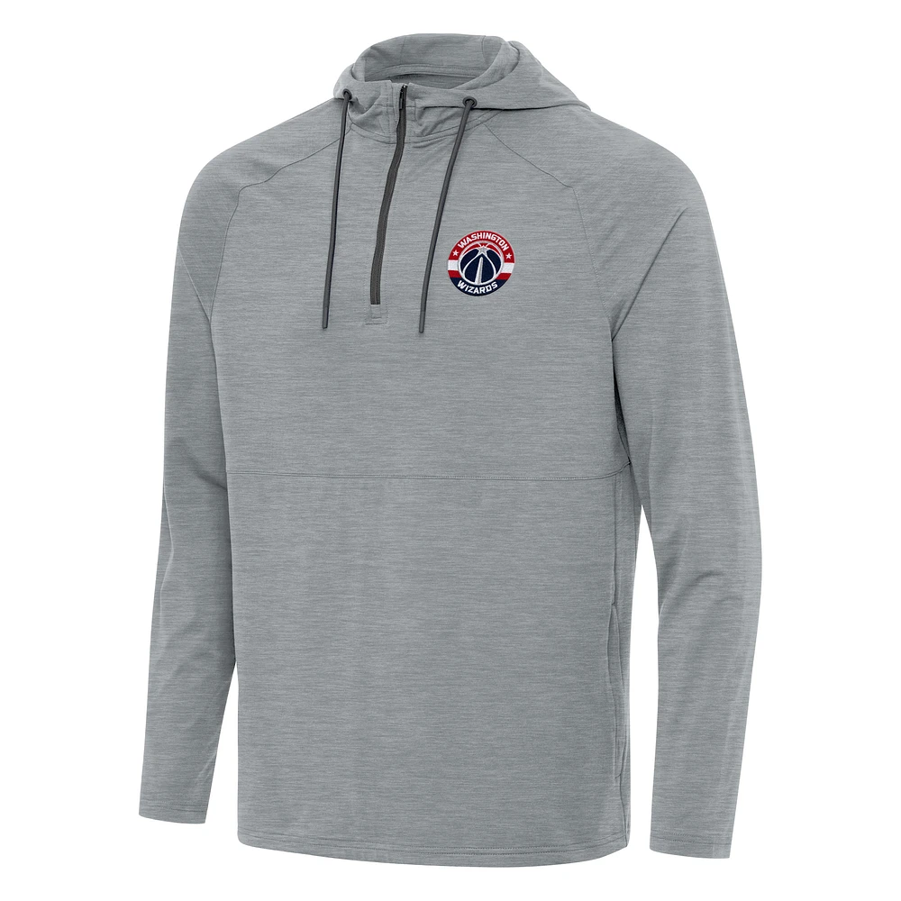 Men's Antigua Heather Gray Washington Wizards Spikes Raglan Quarter-Zip Hoodie