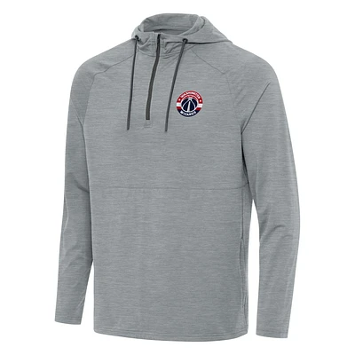Men's Antigua Heather Gray Washington Wizards Spikes Raglan Quarter-Zip Hoodie