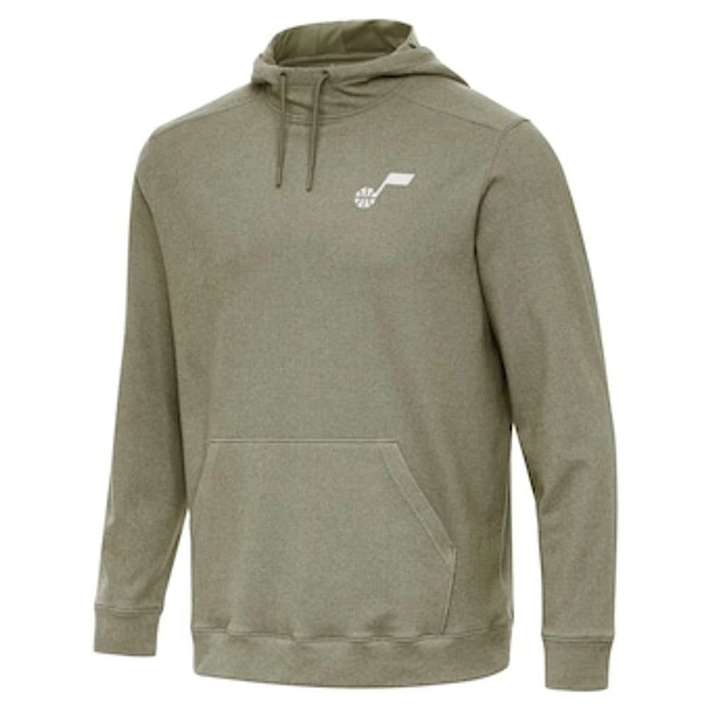 Men's Antigua Heather Olive Utah Jazz Cloud Pullover Hoodie