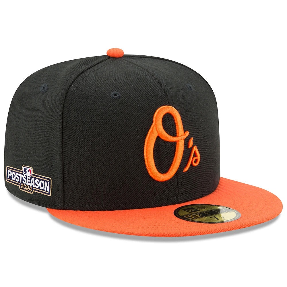 Men's New Era Black/Orange Baltimore Orioles 2024 MLB Postseason Side Patch 59FIFTY Fitted Hat