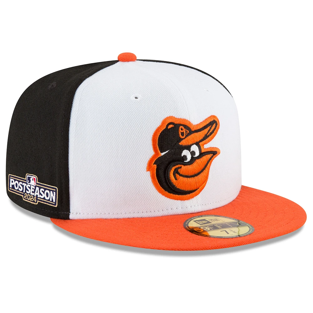 Men's New Era White/Orange Baltimore Orioles 2024 MLB Postseason Side Patch 59FIFTY Fitted Hat