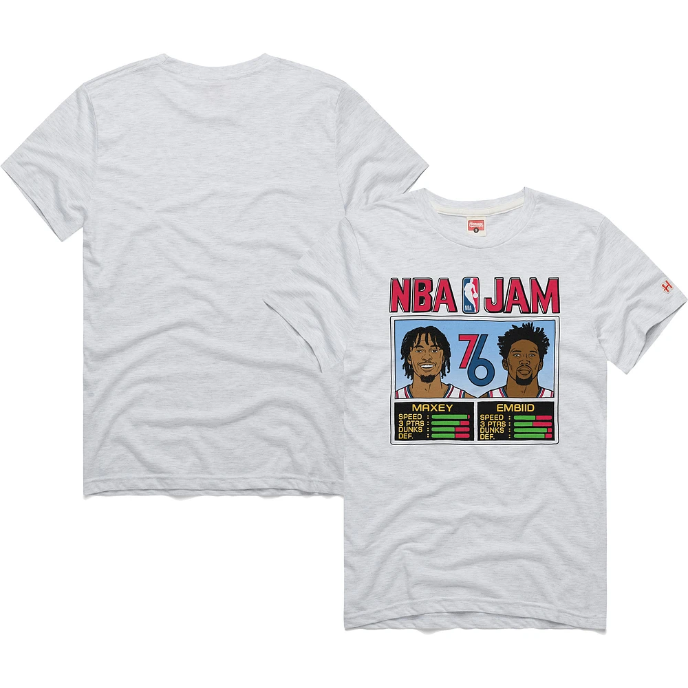 Unisex Homage Joel Embiid & Tyrese Maxey Ash Philadelphia 76ers 2024/25 City Edition NBA Jam Tri-Blend T-Shirt