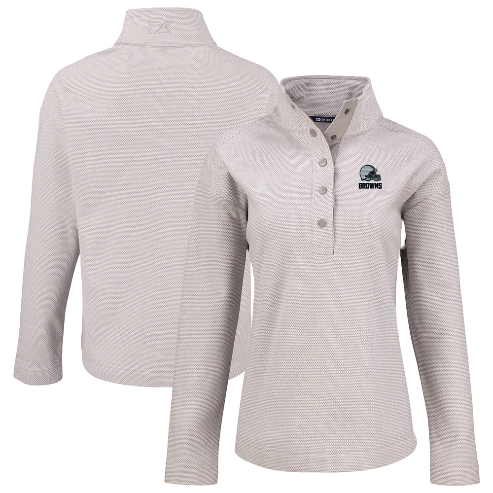 Women's Cutter & Buck Gray Cleveland Browns Hunts Point Eco Textured Fleece Recycled Quarter-Snap Pullover