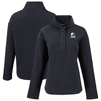Women's Cutter & Buck Black Cleveland Browns Hunts Point Eco Textured Fleece Recycled Quarter-Snap Pullover