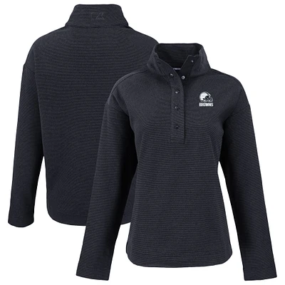Women's Cutter & Buck Black Cleveland Browns Hunts Point Eco Textured Fleece Recycled Quarter-Snap Pullover