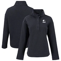 Women's Cutter & Buck Black Cleveland Browns Hunts Point Eco Textured Fleece Recycled Quarter-Snap Pullover