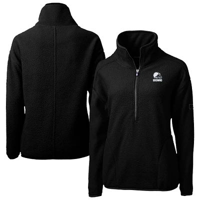 Women's Cutter & Buck  Black Cleveland Browns Cascade Eco Fleece Half-Zip Jacket