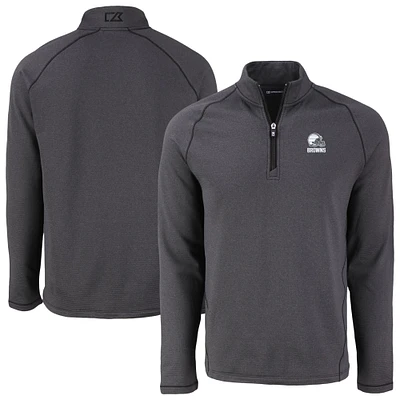 Men's Cutter & Buck  Heather Black Cleveland Browns Peshastin Eco Fleece Recycled Half-Zip Pullover