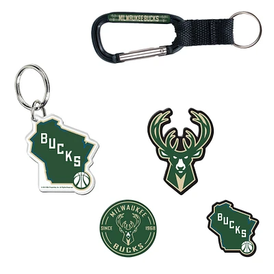 WinCraft Milwaukee Bucks 5-Pack Key Ring and Fridge Magnet Set